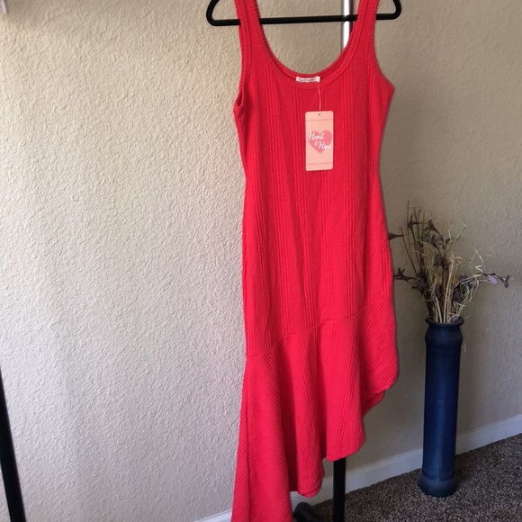 Heart & Hips Ribbed Red Asymmetric Dress - Picture 1 of 11